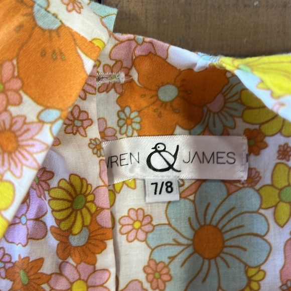 Wren & James retro floral pinafore dress boutique vibrant button ruffles 7-8 - Picture 5 of 8